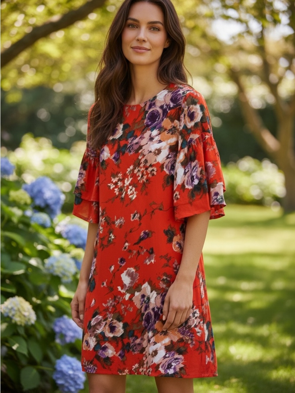 H&M Red and Purple Abstract Floral Dress
